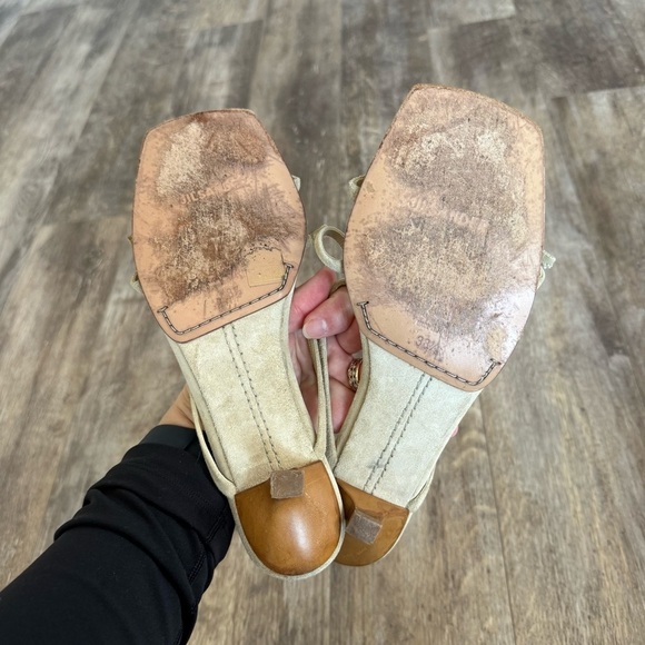 Jil Sander Suede Leather Kitten Heels with Square Toe Box - Gray/Mint Color 38.5 - Picture 4 of 10